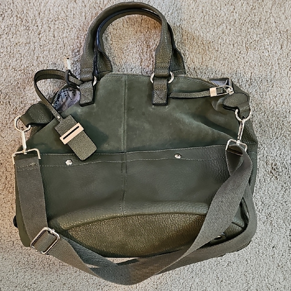 Green Messenger Bag with Adjustable Strap and Suede Finish